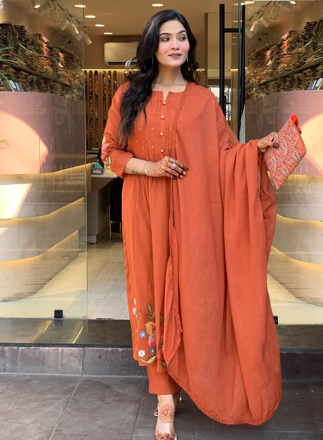Image of Tasrika Printed Anarkali Kurta, Bottom & Dupatta Set