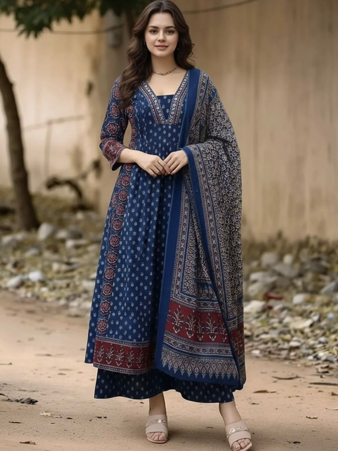 Image of Apparelia Women Viscose Rayon Kurta Pant Dupatta Set