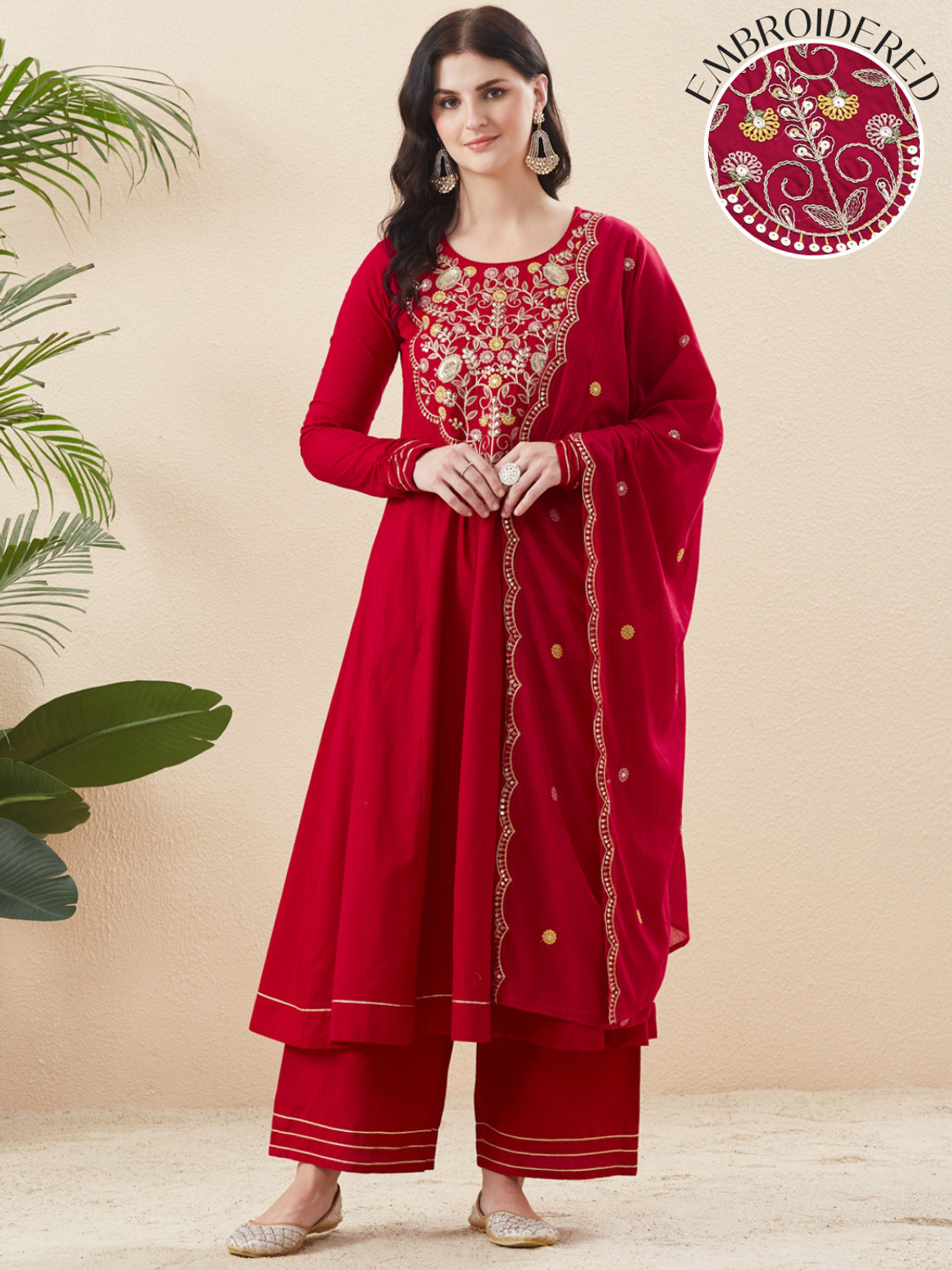 Image of MOKOSH Women Pure Cotton Kurta Sharara Dupatta Set