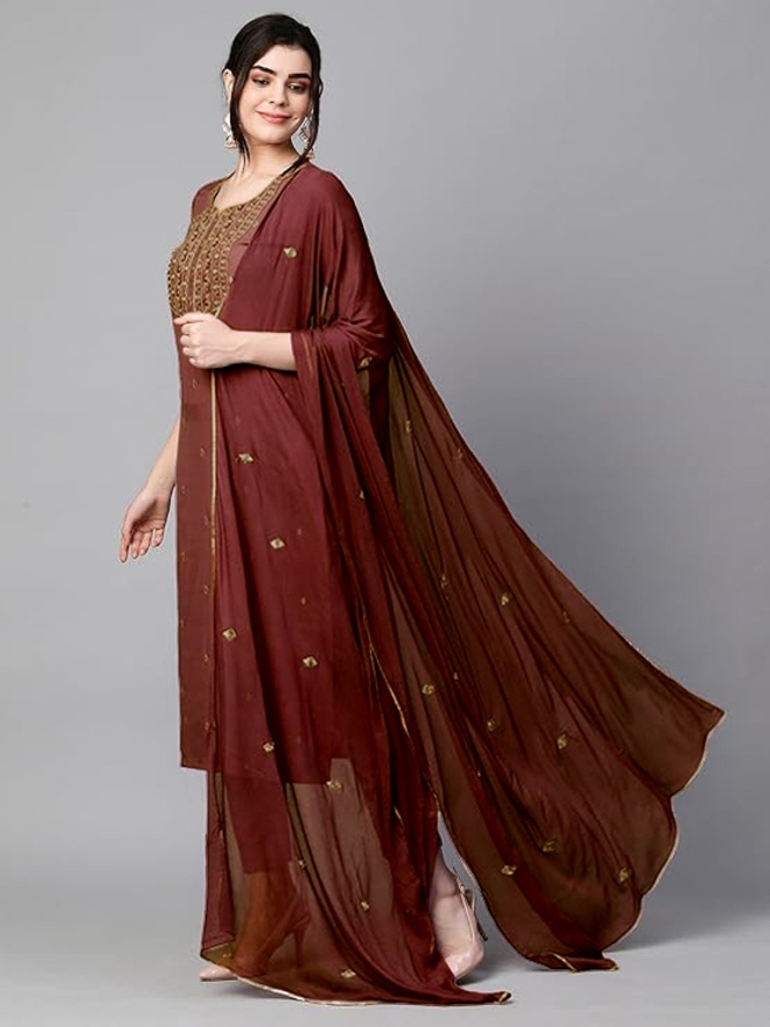 Image of HF HOLYDAY FASHION Women Cotton Blend Kurta Pant Dupatta Set
