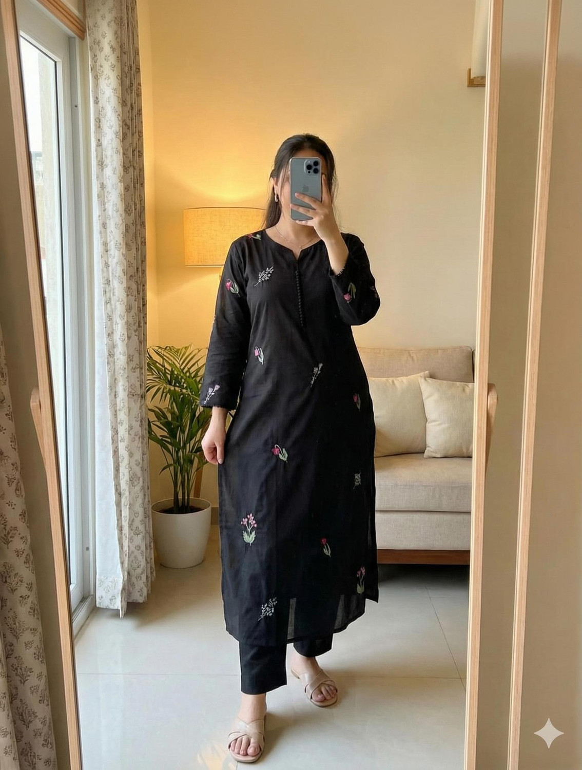 Image of KILFIT Women Cotton Blend Kurta Palazzo Set