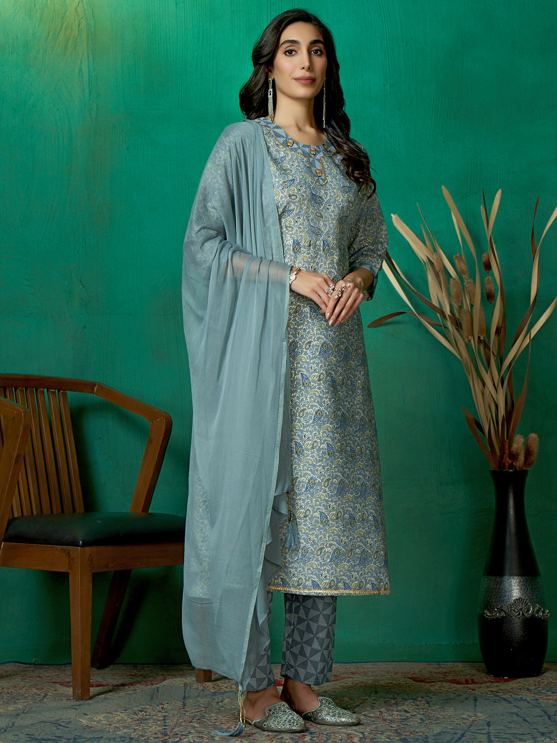 Image of Tasrika Women Pure Cotton Kurta Pant Dupatta Set