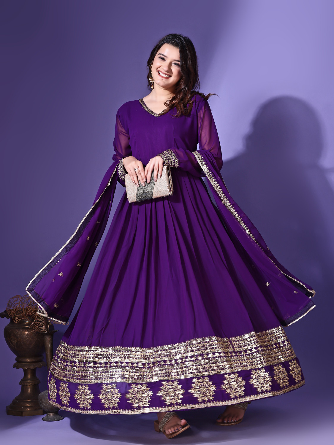 Image of cloudberry Women Georgette Kurta Palazzo Dupatta Set