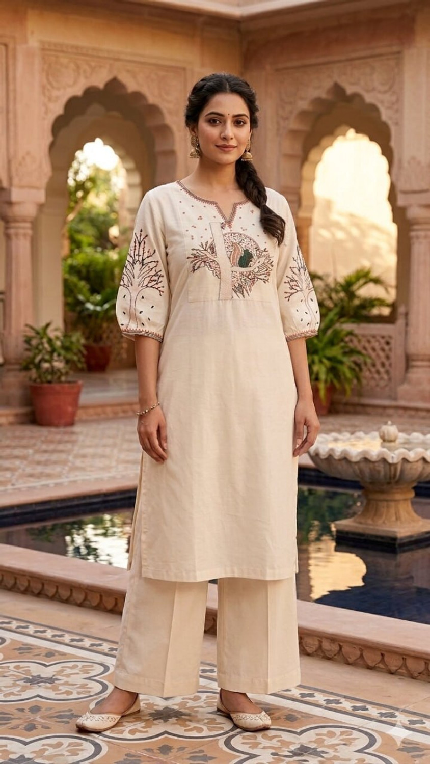 Image of G Bluxe Women Pure Cotton Kurta Palazzo Set