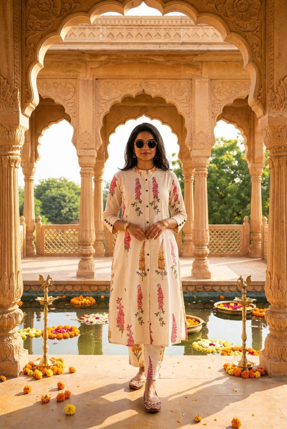 Image of HouseOfCommon Women Cotton Blend Kurta Pant Set