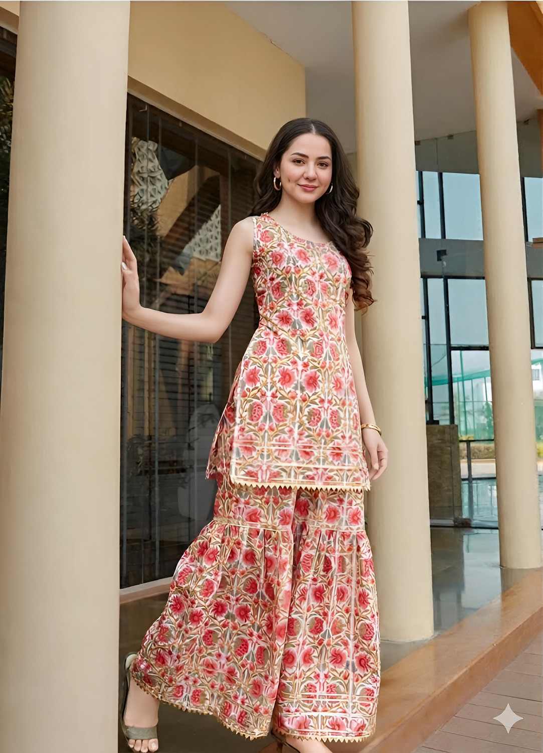 Image of MOKOSH Women Pure Cotton Kurta Sharara Dupatta Set