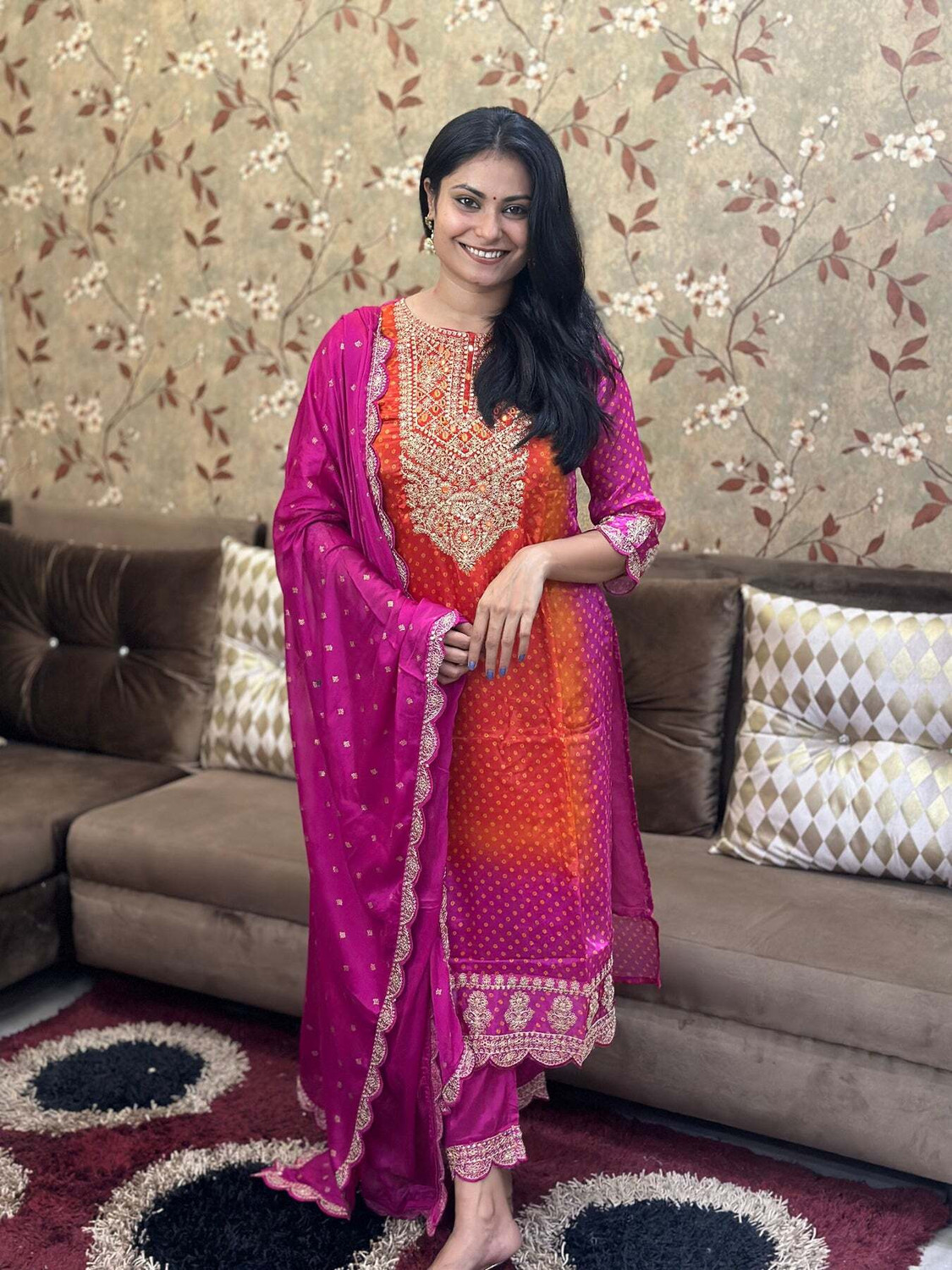 Image of Tasrika Printed Anarkali Kurta, Bottom & Dupatta Set