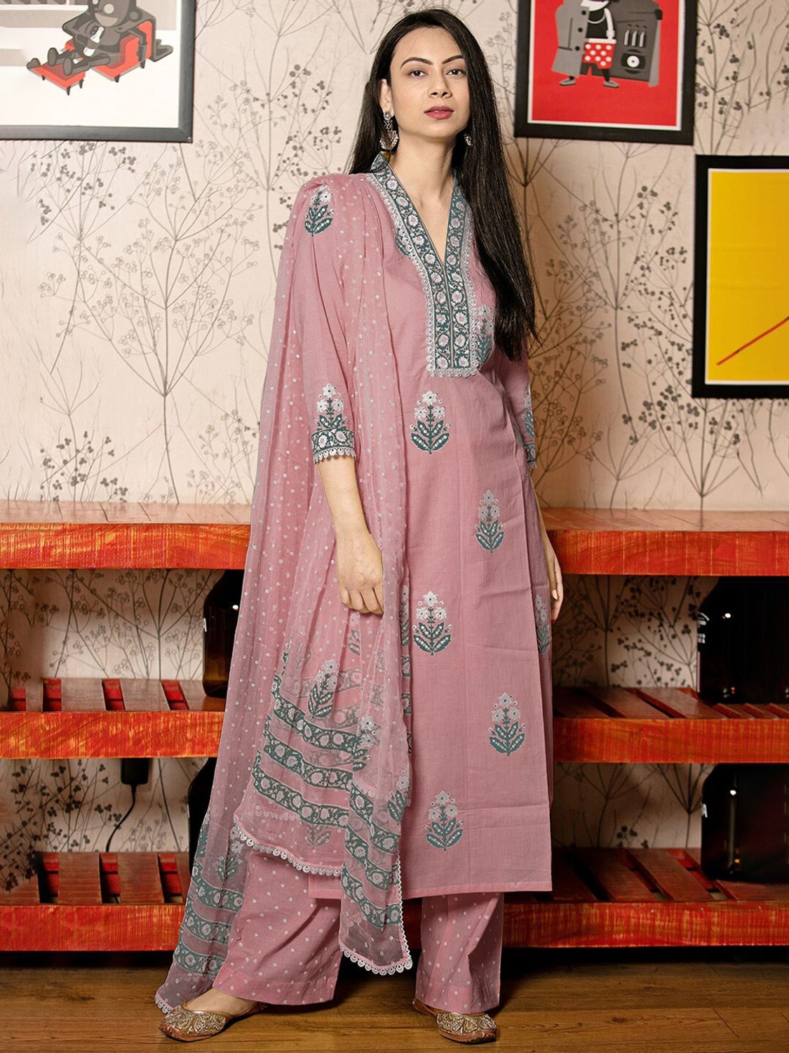 Image of YAGNIK FASHION Women Viscose Rayon Kurti Pant Attached Dupatta Set