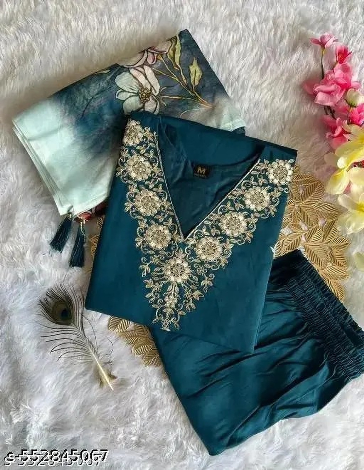 Image of Kachhot Women Cotton Rayon Kurti Pant Dupatta Set