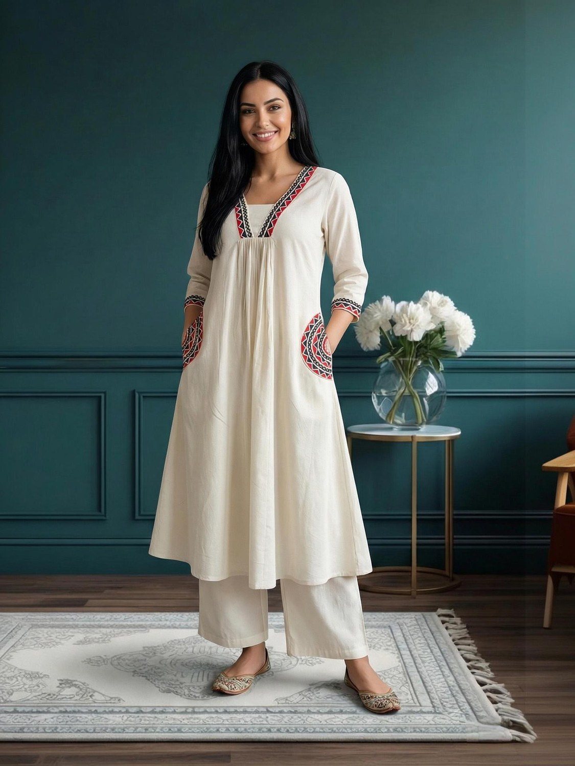 Image of Gosriki Women Viscose Rayon Kurta Pant Set