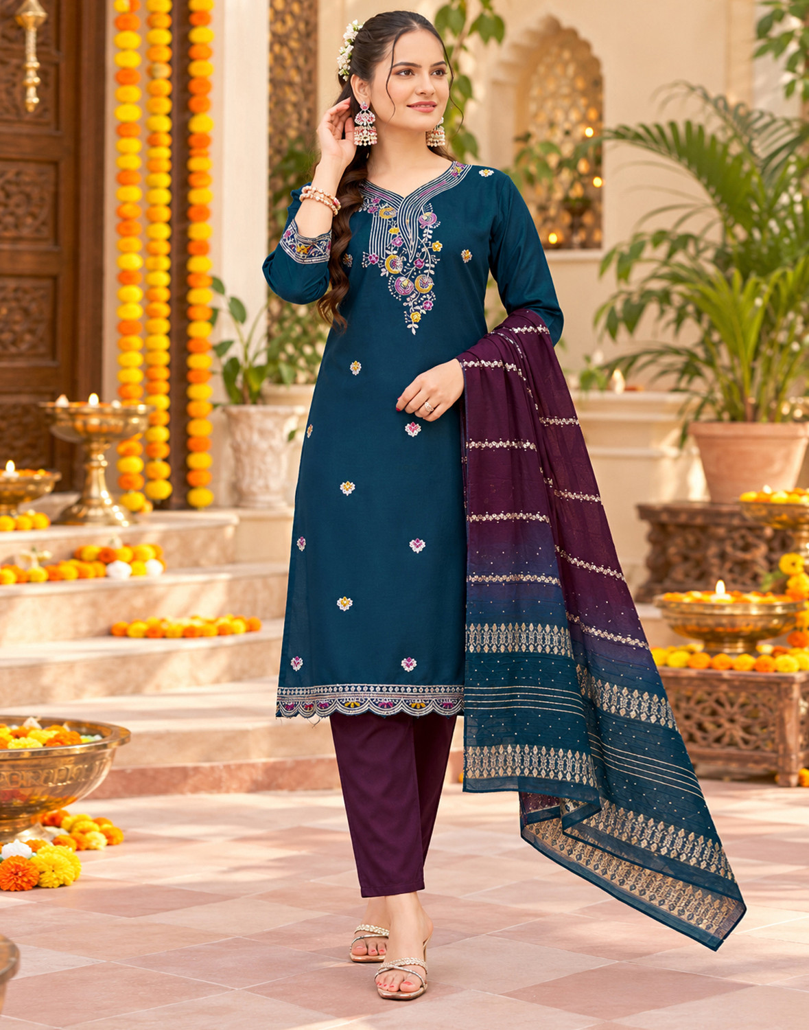 Image of YAGNIK FASHION Women Viscose Rayon Kurti Pant Attached Dupatta Set
