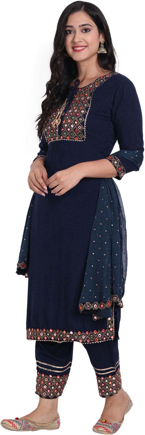 Image of VANGULL Women Viscose Rayon Kurta Pant Dupatta Set
