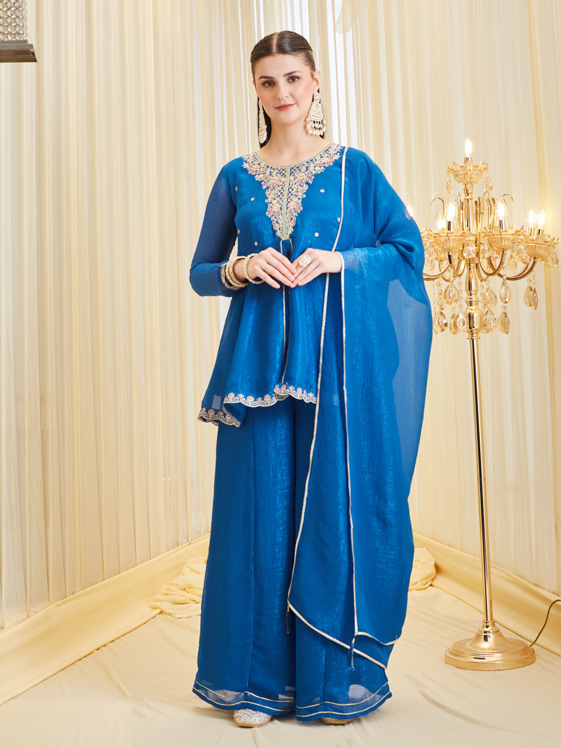 Image of MOKOSH Women Silk Blend Kurta Pant Dupatta Set