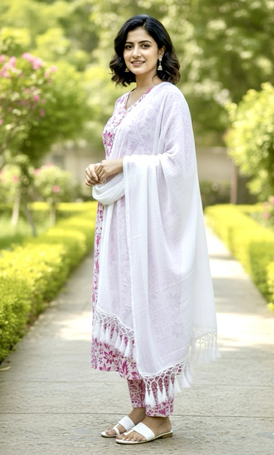 Image of RICF ROYALS INDIA FASHION COLLECTION Women Cotton Blend Kurti Palazzo Dupatta Set