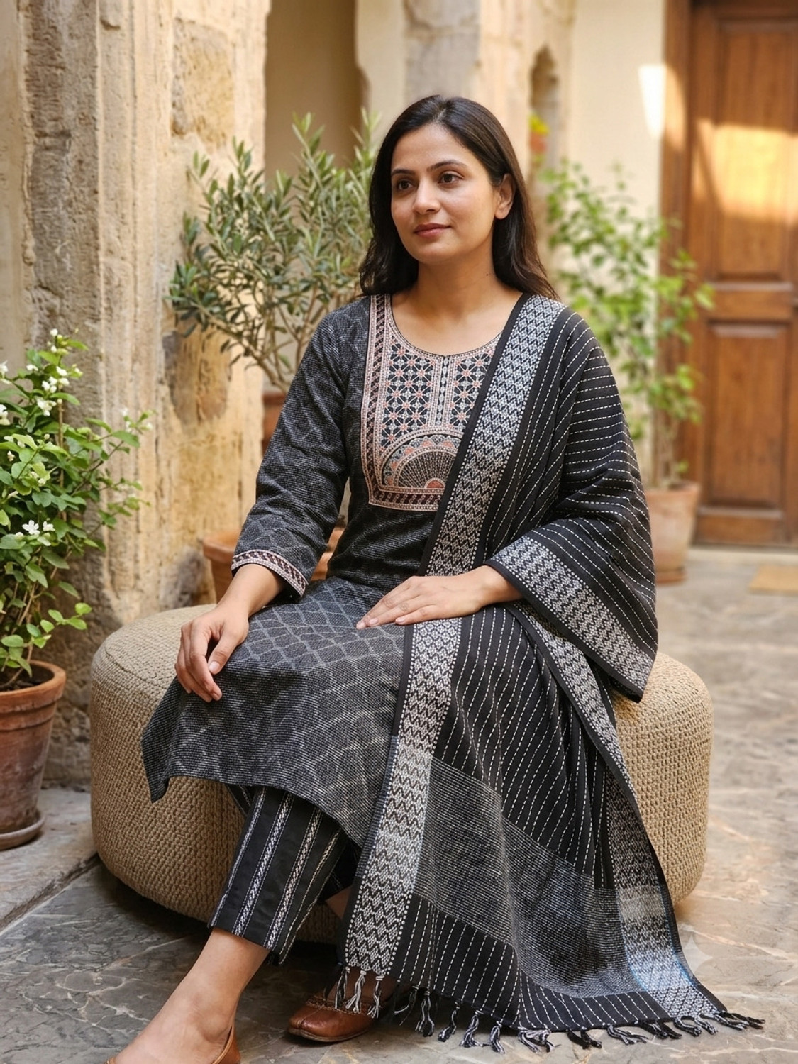 Image of Dimonsher Women Khadi Cotton Kurta Palazzo Set