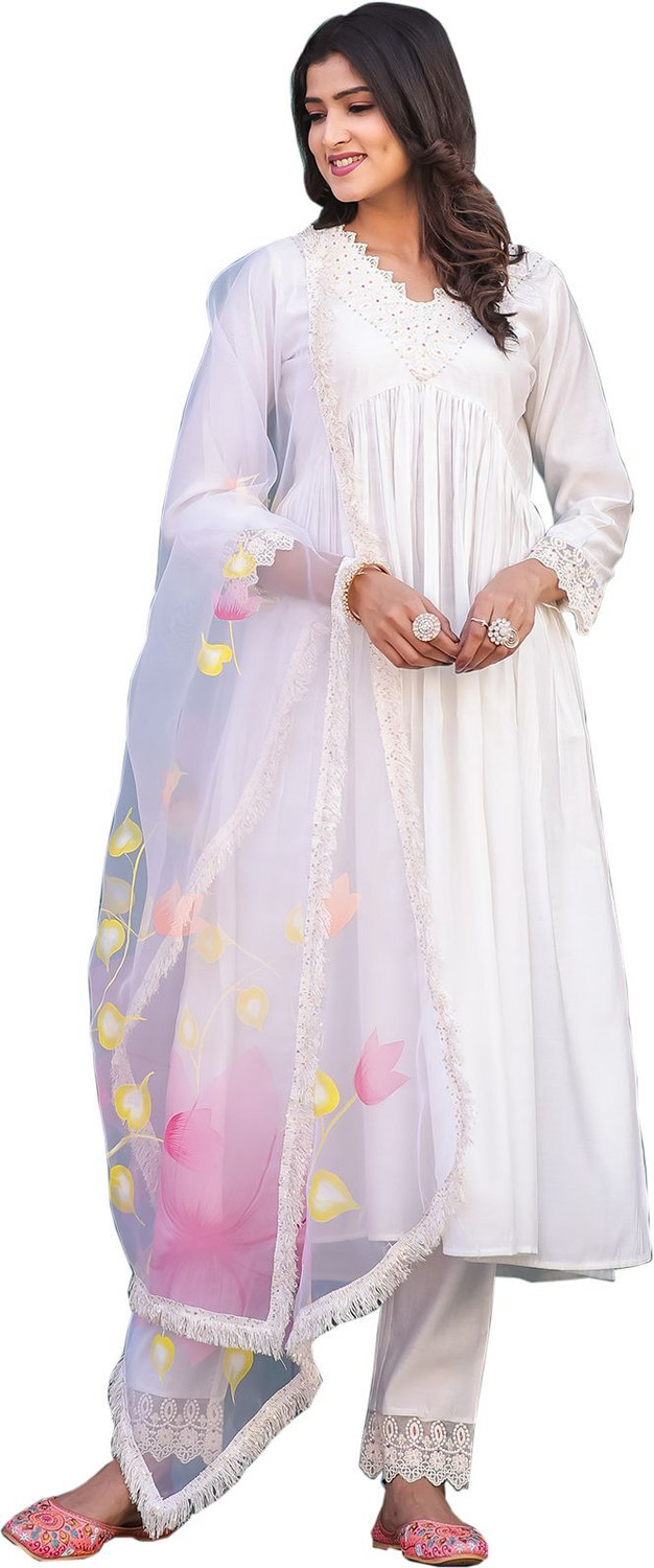 Image of Tasrika Printed Anarkali Kurta, Bottom & Dupatta Set