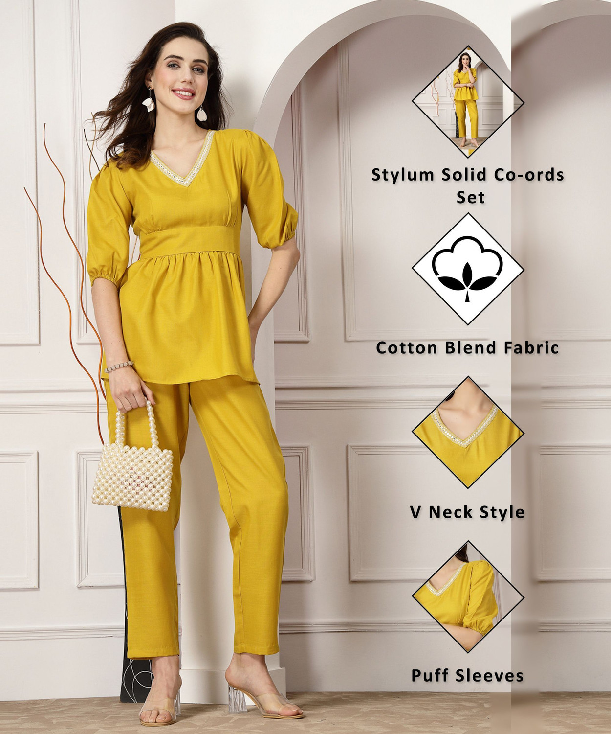 Image of Stylum Women Cotton Blend Ethnic Top Pant Set
