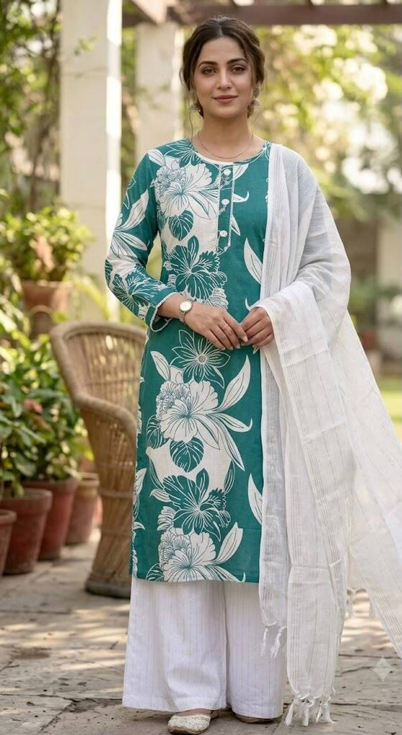 Image of SS Fashion Women Cotton Blend Kurta Pant Set