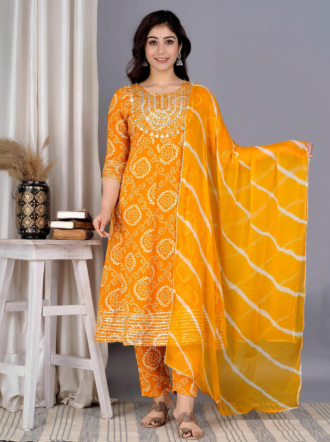 Image of Shree Kandhal Fashion Women Cotton Rayon Kurti Pant Attached Dupatta Set