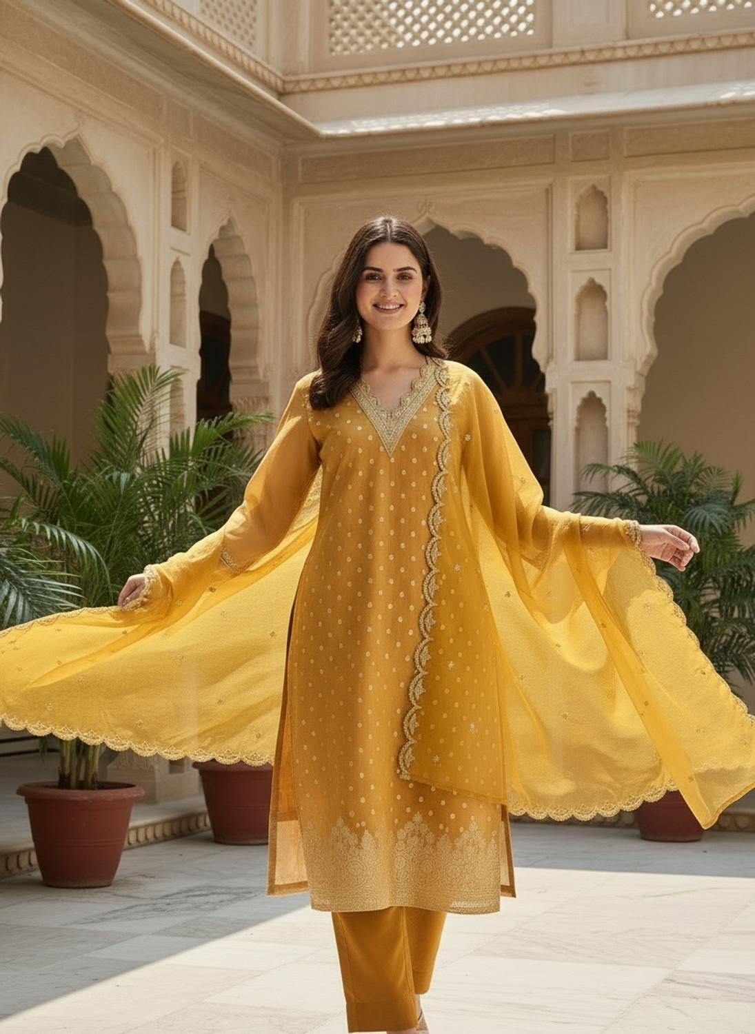 Image of MOKOSH Women Pure Silk Kurta Pant Dupatta Set