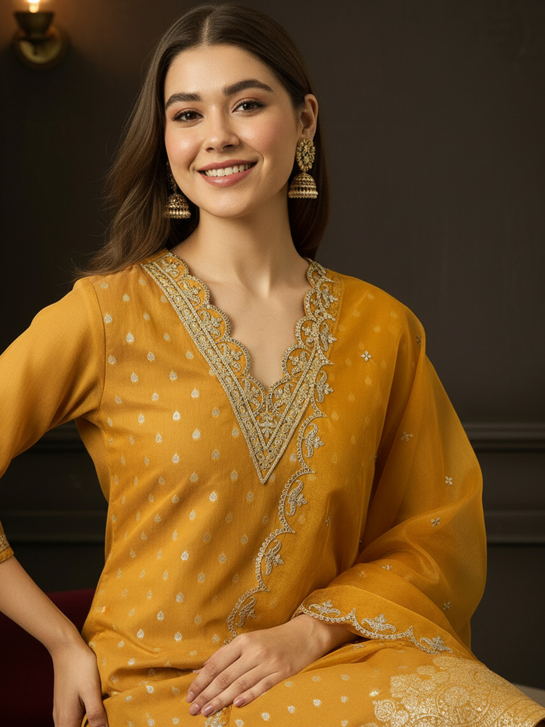 Image of MOKOSH Women Pure Silk Kurta Pant Dupatta Set