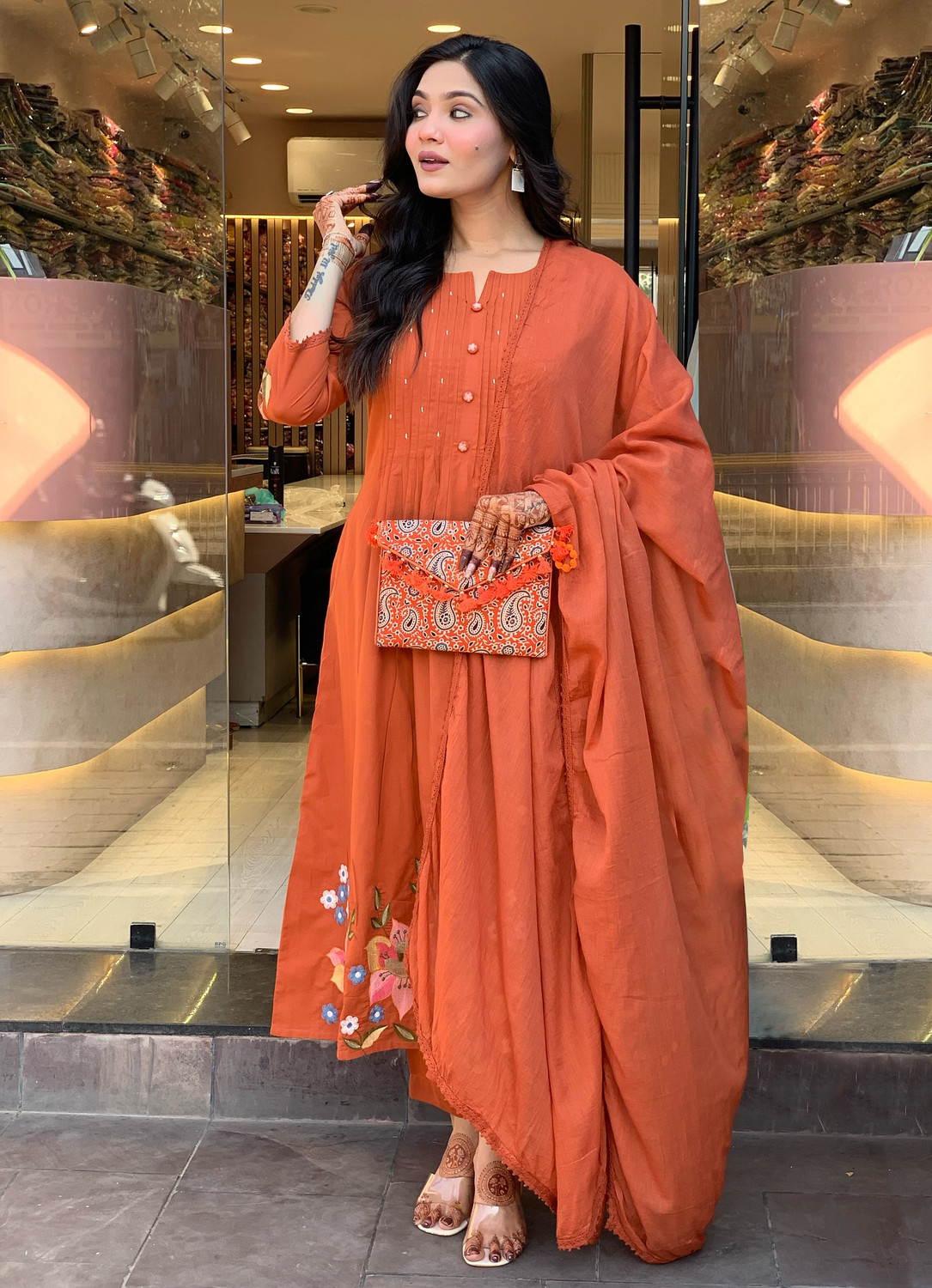 Image of Tasrika Printed Anarkali Kurta, Bottom & Dupatta Set