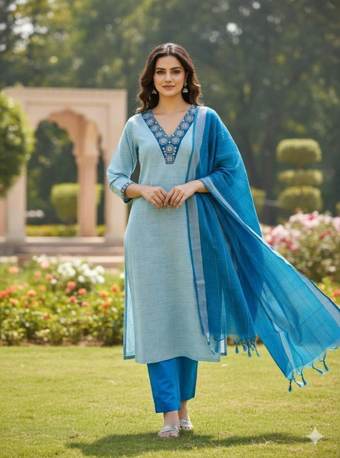 Image of NARI DREAM Women Tussar Silk Kurta Pant Attached Dupatta Set