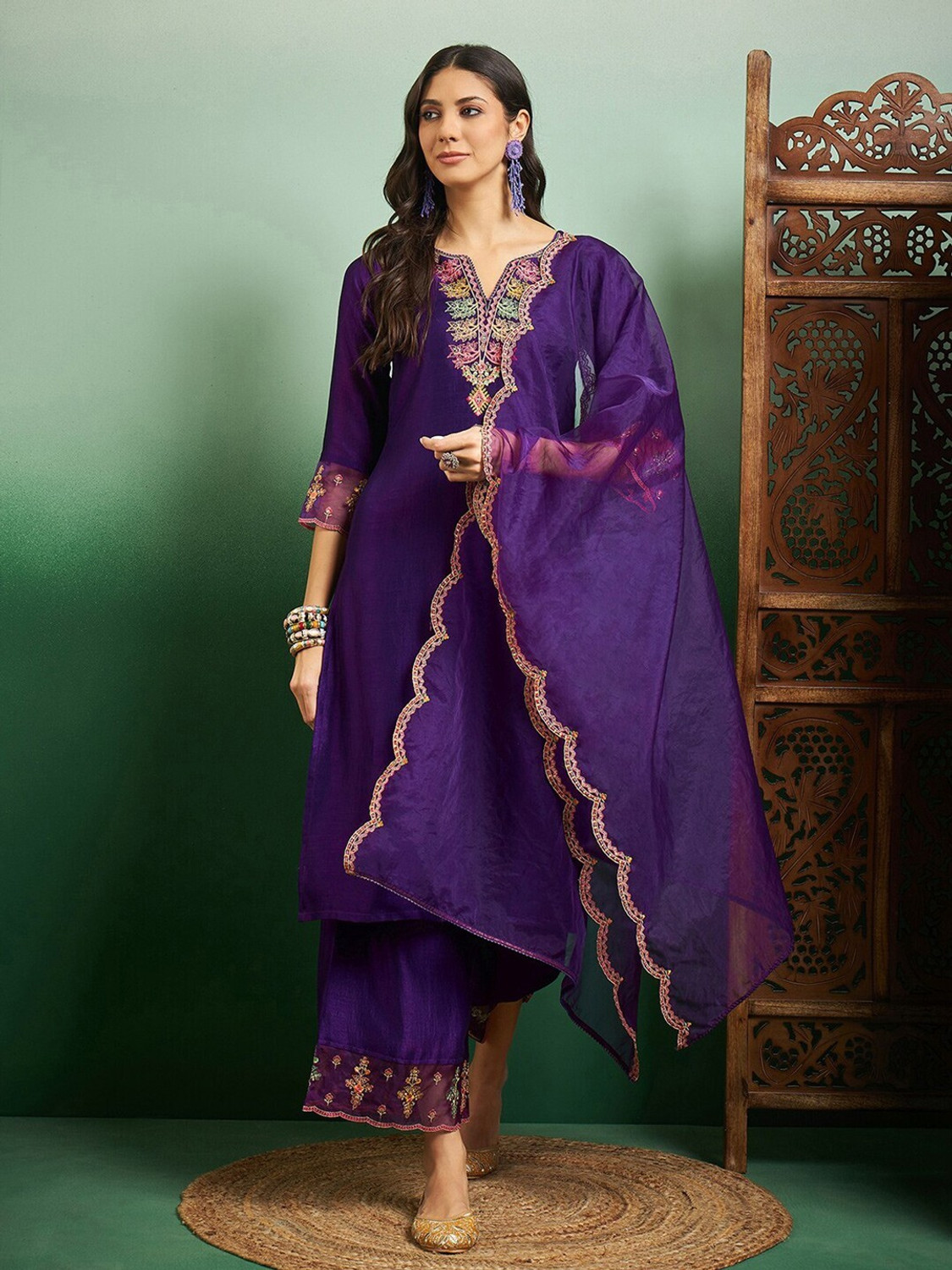 Image of SZN Embroidered Kurta, Trouser /Pant & Dupatta Set