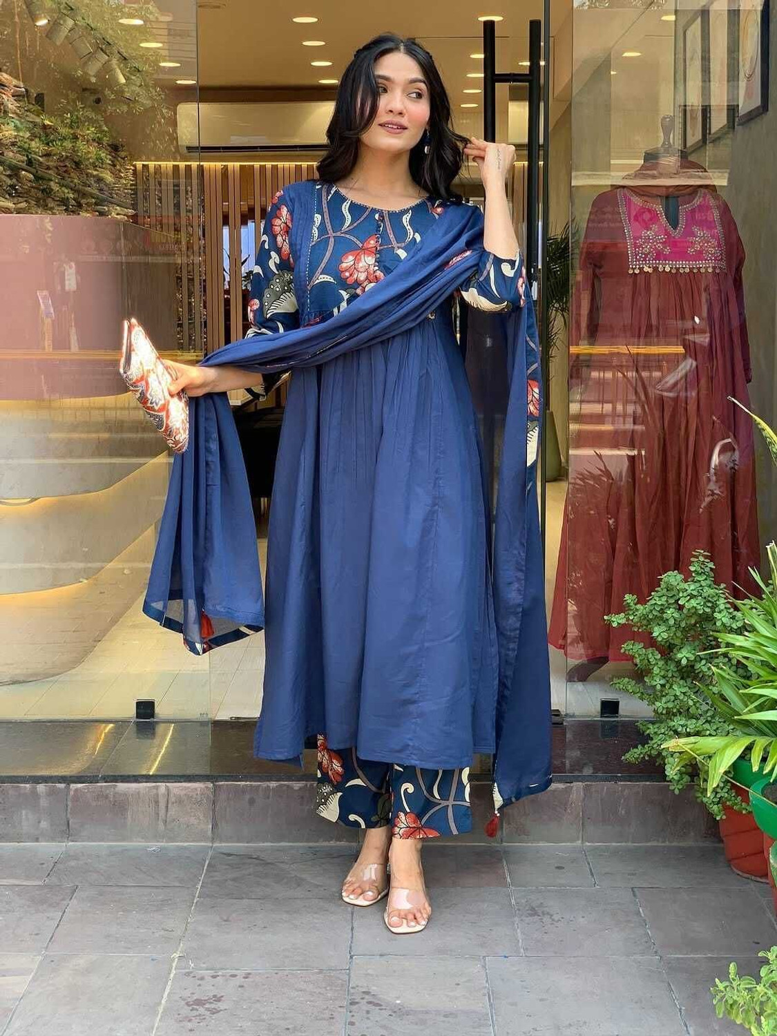 Image of jay randal Women Cotton Rayon Kurta Pant Dupatta Set