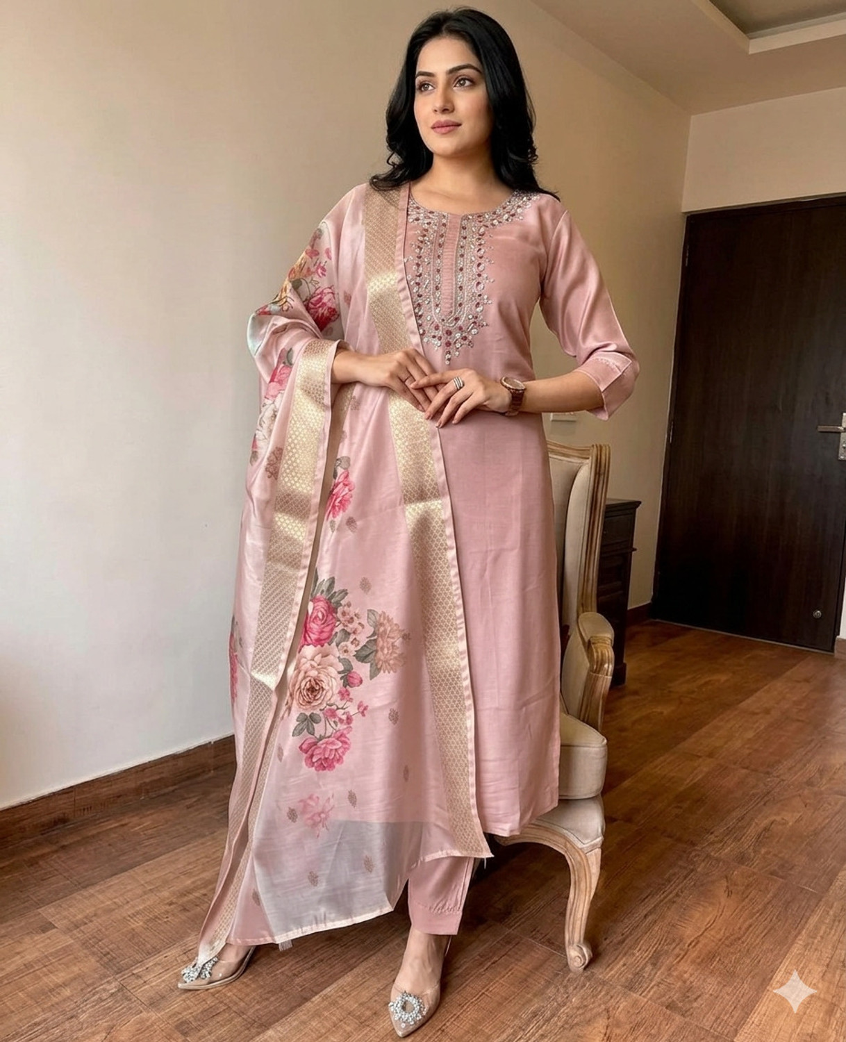 Image of Blue Wish Women Net Kurta Pant Dupatta Set