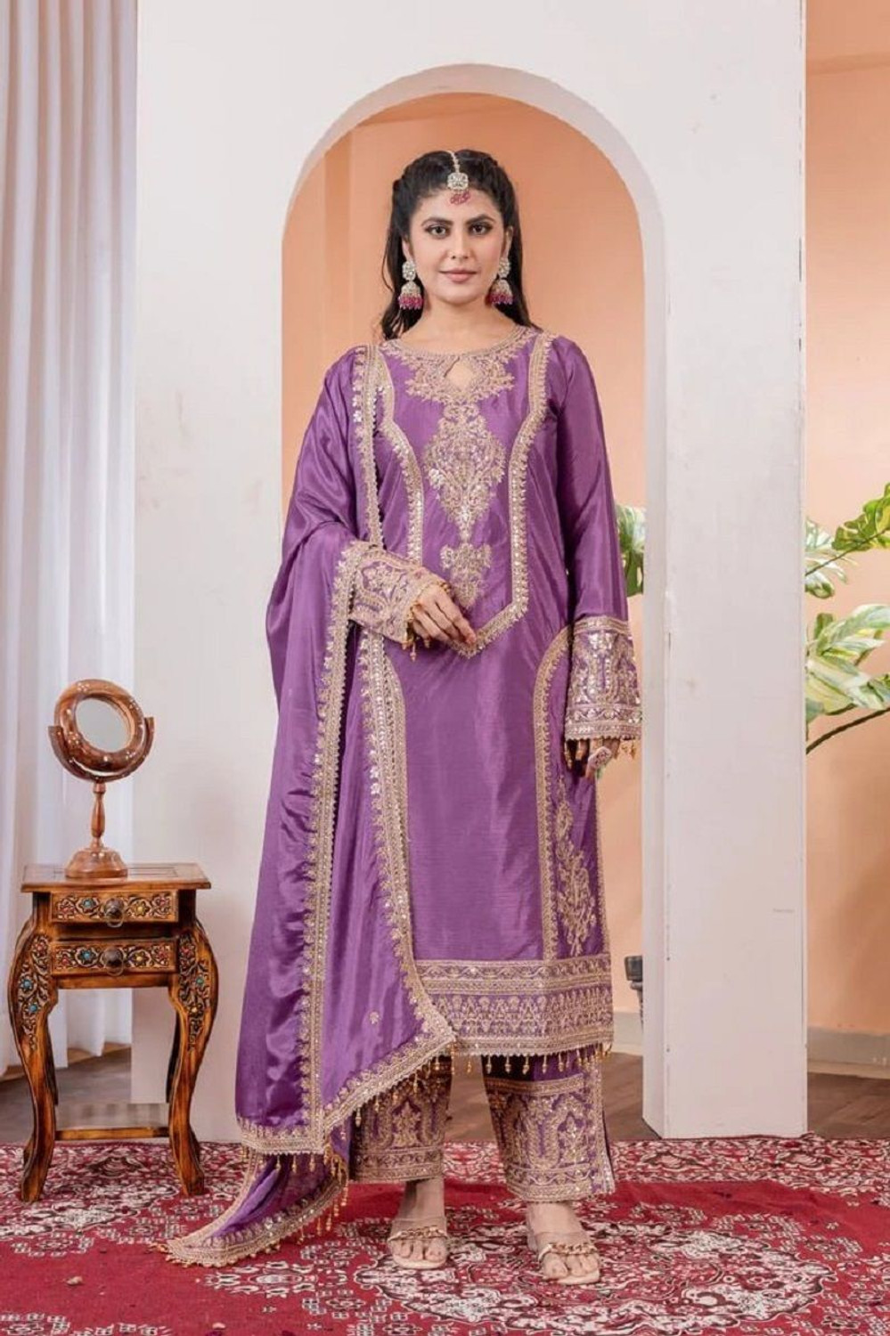 Image of SHISHKALA Women Silk Blend Kurta Sharara Dupatta Set
