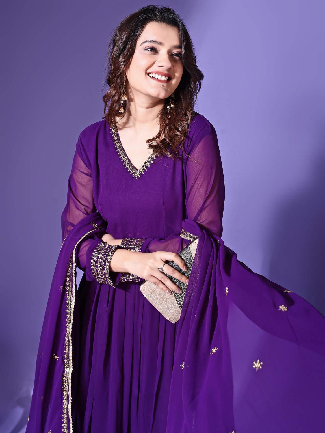 Image of cloudberry Women Georgette Kurta Palazzo Dupatta Set