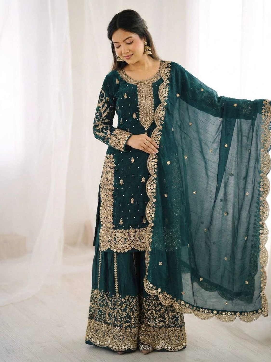 Image of Tasrika Women Pure Cotton Kurta Pant Dupatta Set