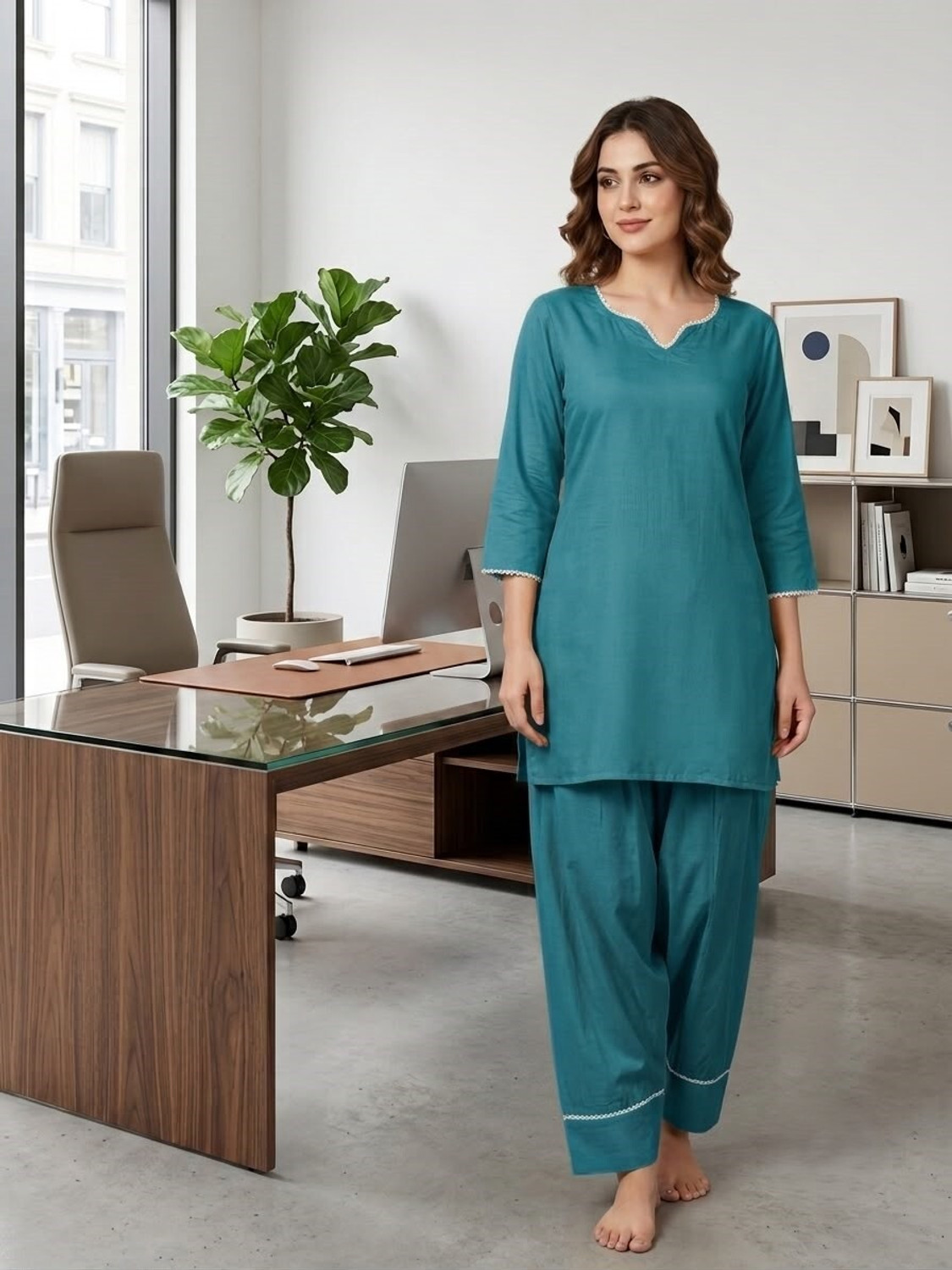 Image of VASTU CREATION Women Cotton Silk Kurta Sharara Dupatta Set