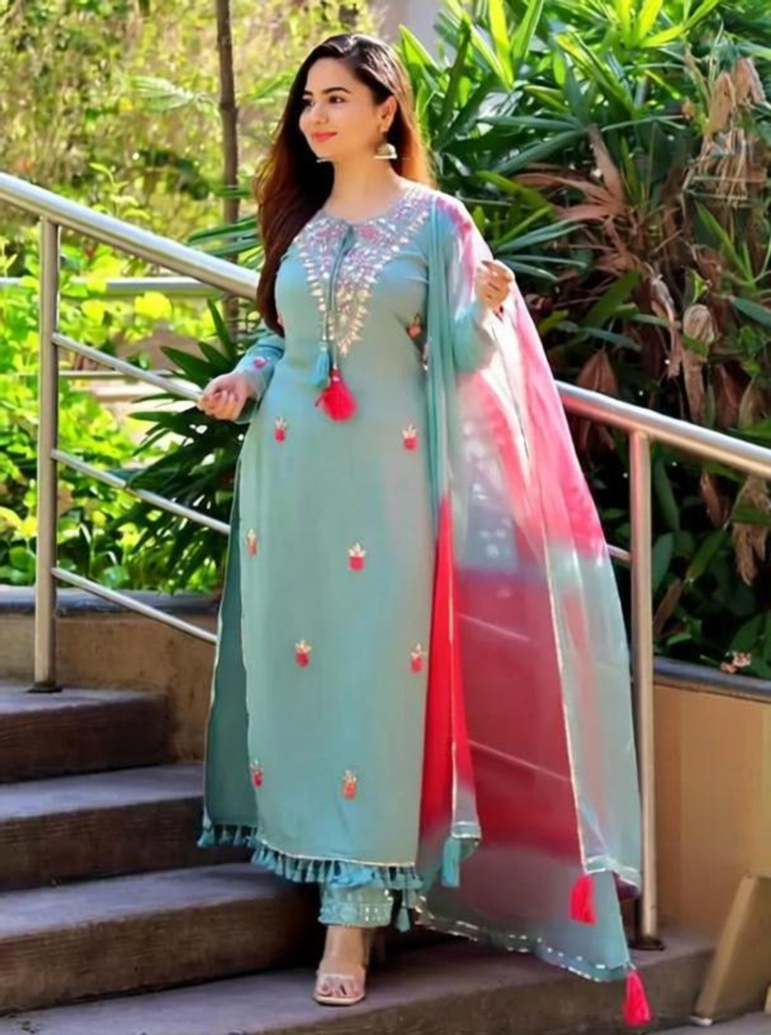 Image of NARI DREAM Women Tussar Silk Kurta Pant Attached Dupatta Set
