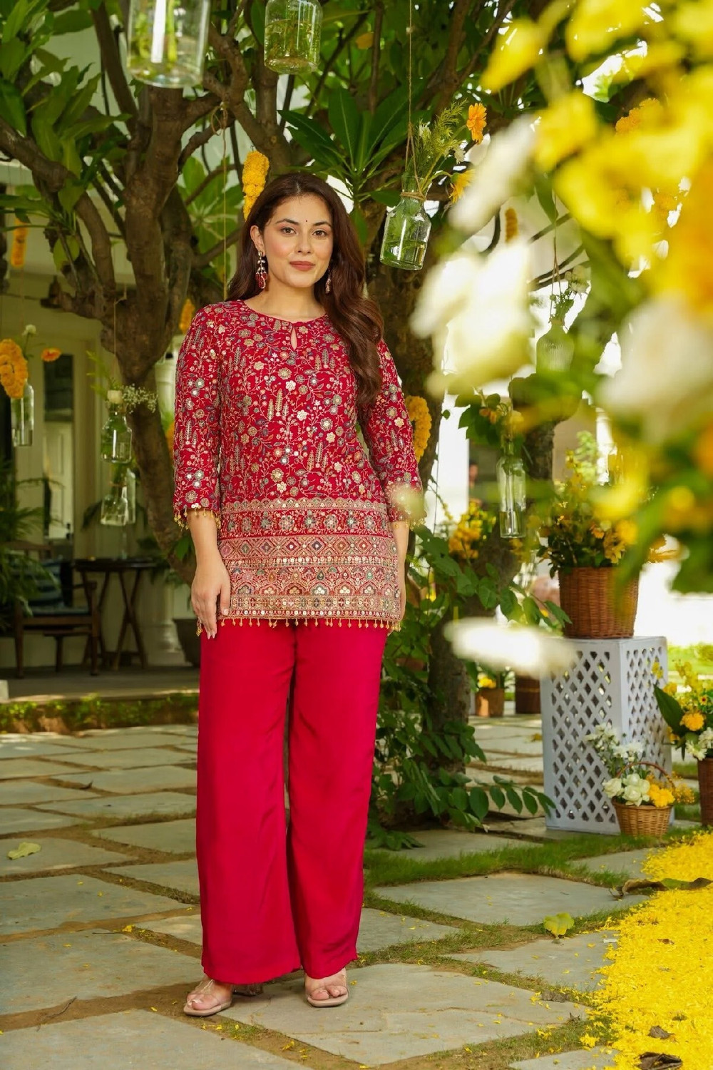 Image of cloudberry Women Georgette Kurta Palazzo Dupatta Set