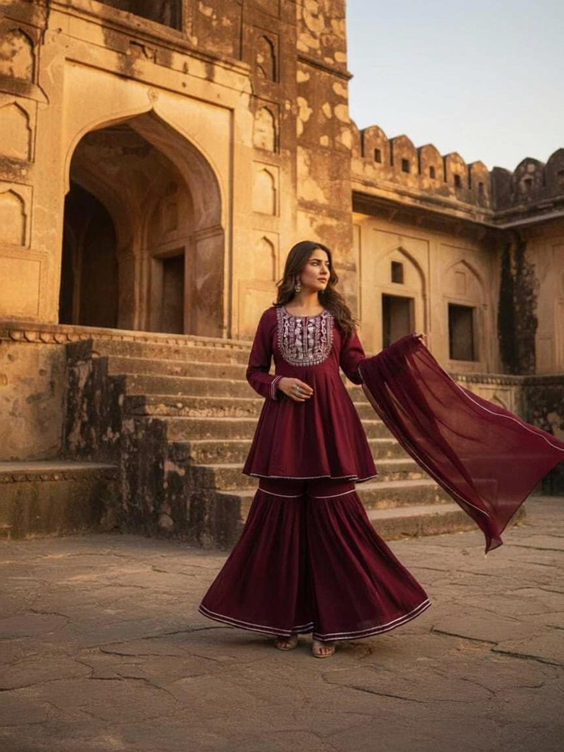 Image of AALJ FASHION Women Viscose Rayon Kurti Sharara Set