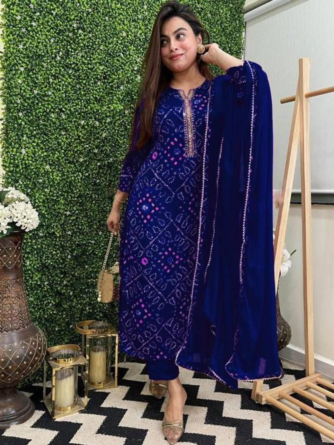 Image of HERE&NOW Women Georgette Kurta Palazzo Dupatta Set