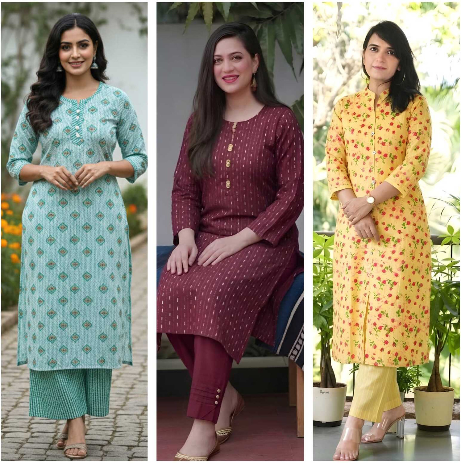 Image of GS Attire Women Cotton Blend Kurti Pant Set