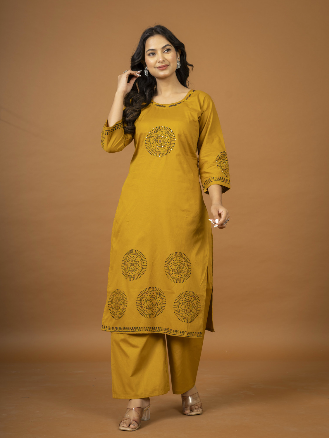 Image of PRAYOSHA FASHION Women Pure Cotton Kurta Palazzo Set