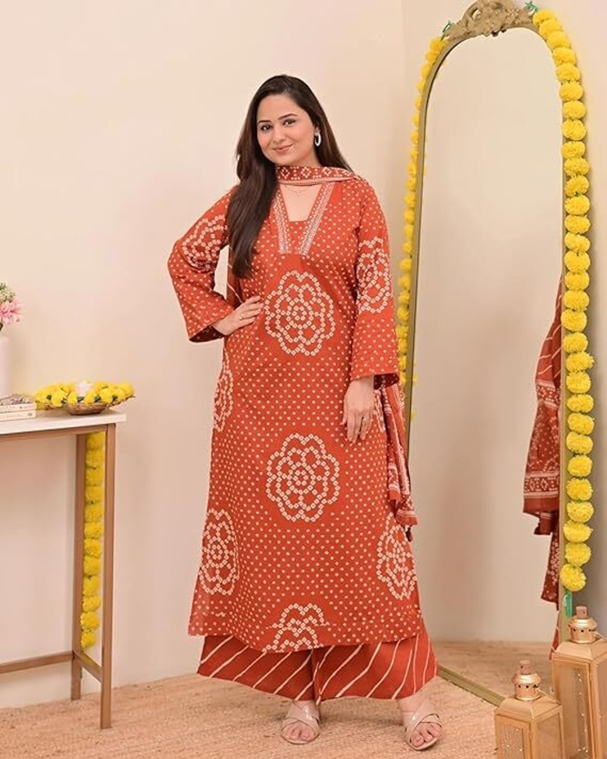 Image of Anni Designer Women Cotton Rayon Kurta Pant Dupatta Set