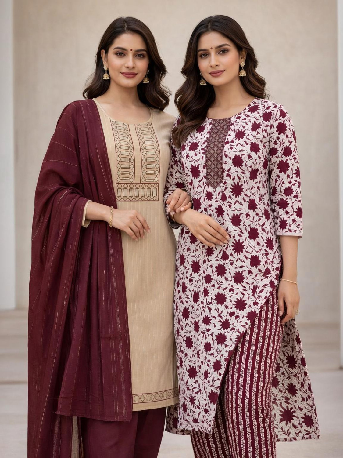 Image of RICF ROYALS INDIA FASHION COLLECTION Women Cotton Blend Kurti Palazzo Dupatta Set