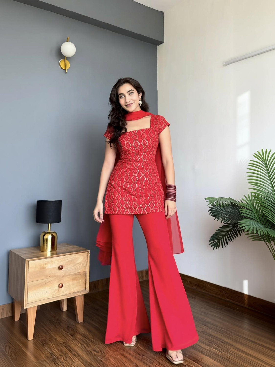 DISHWA Fashion Women Kurti Palazzo Dupatta Set - Image 6
