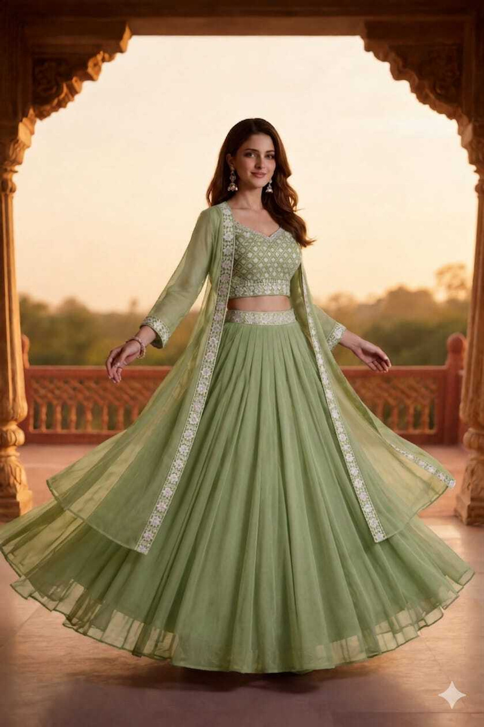 Image of HERE&NOW Women Georgette Kurta Palazzo Dupatta Set
