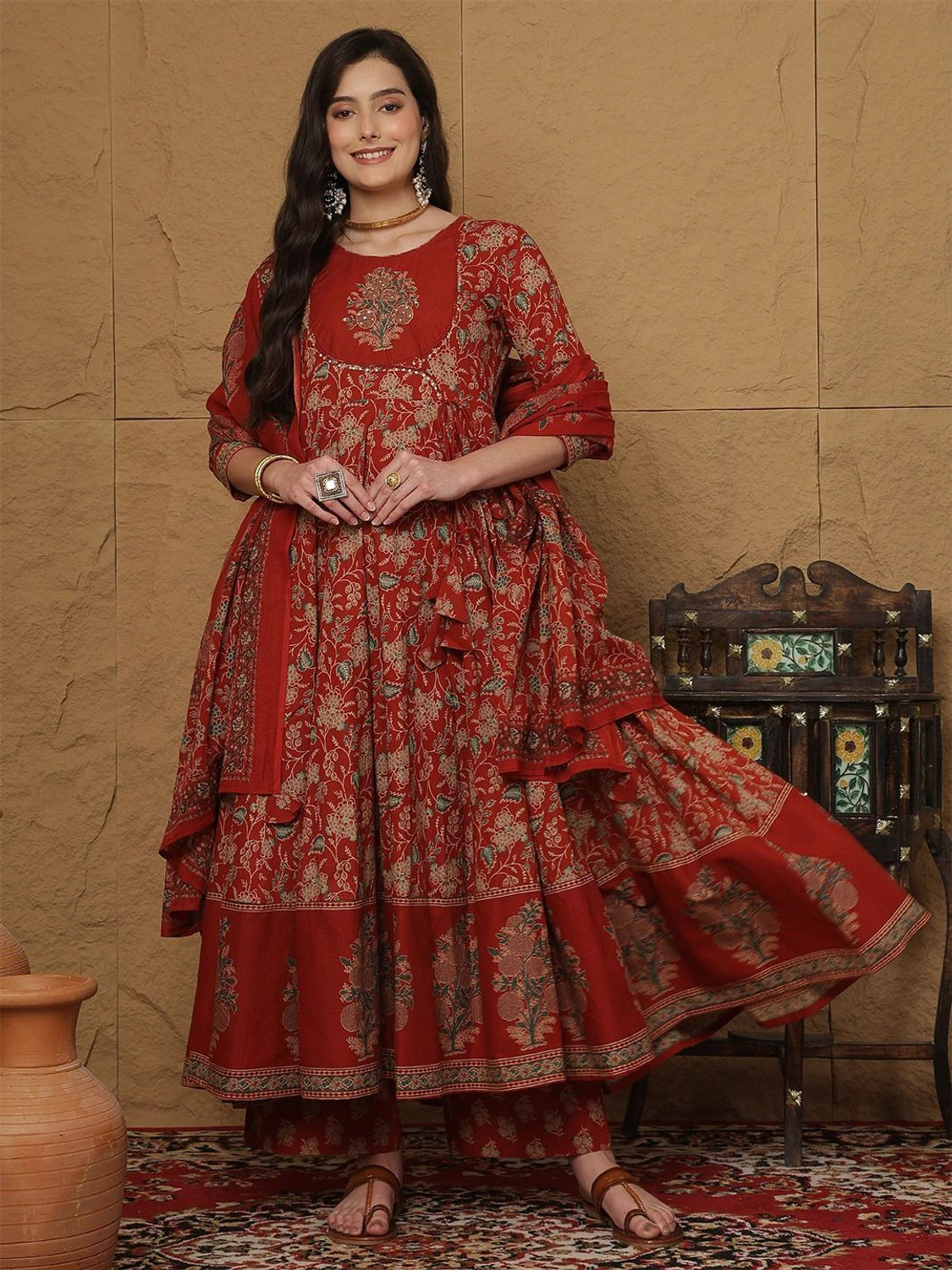 Image of Arayna Women Pure Cotton Kurta Palazzo Dupatta Set