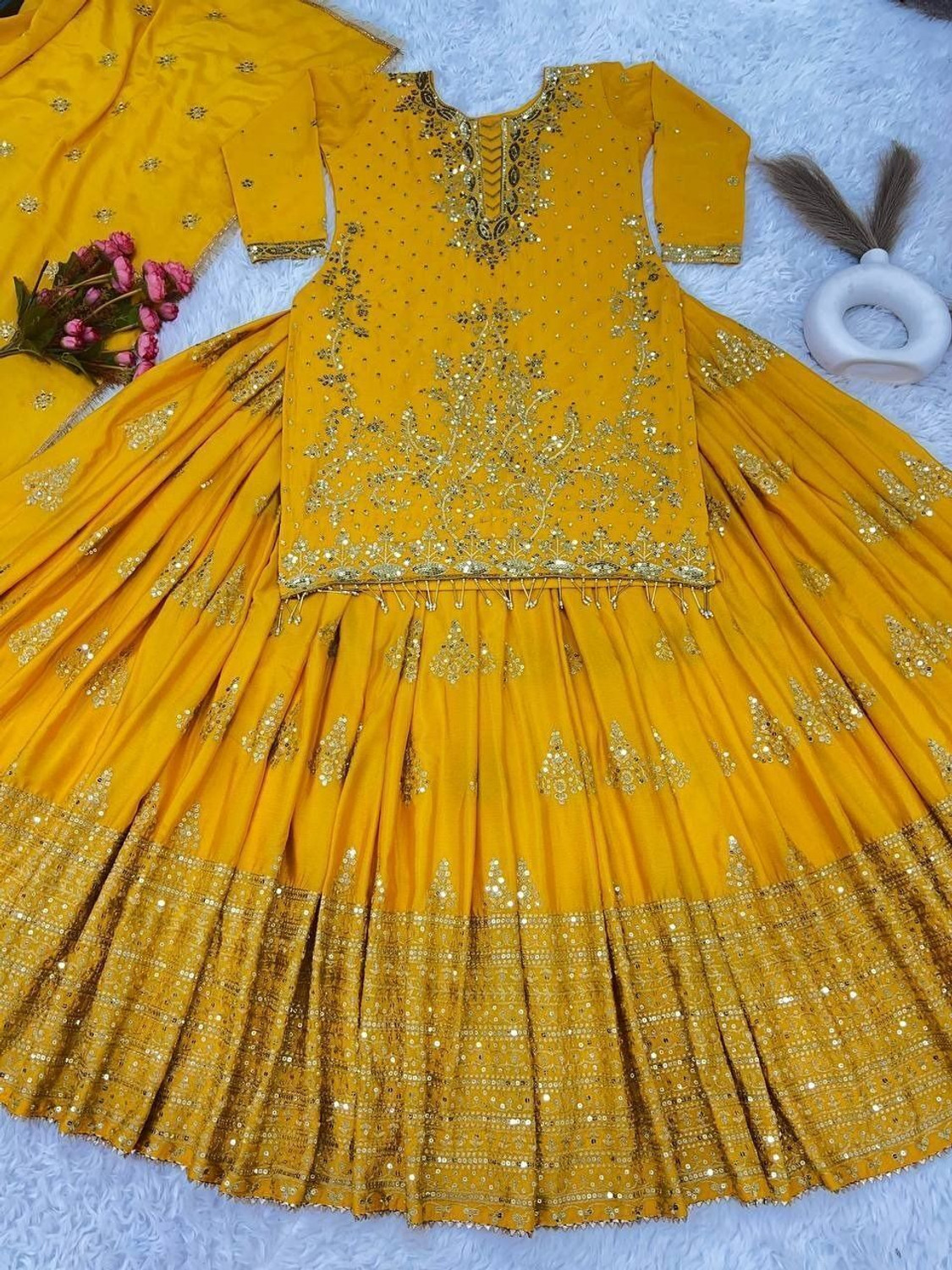 Image of SHISHKALA Women Silk Blend Kurta Sharara Dupatta Set