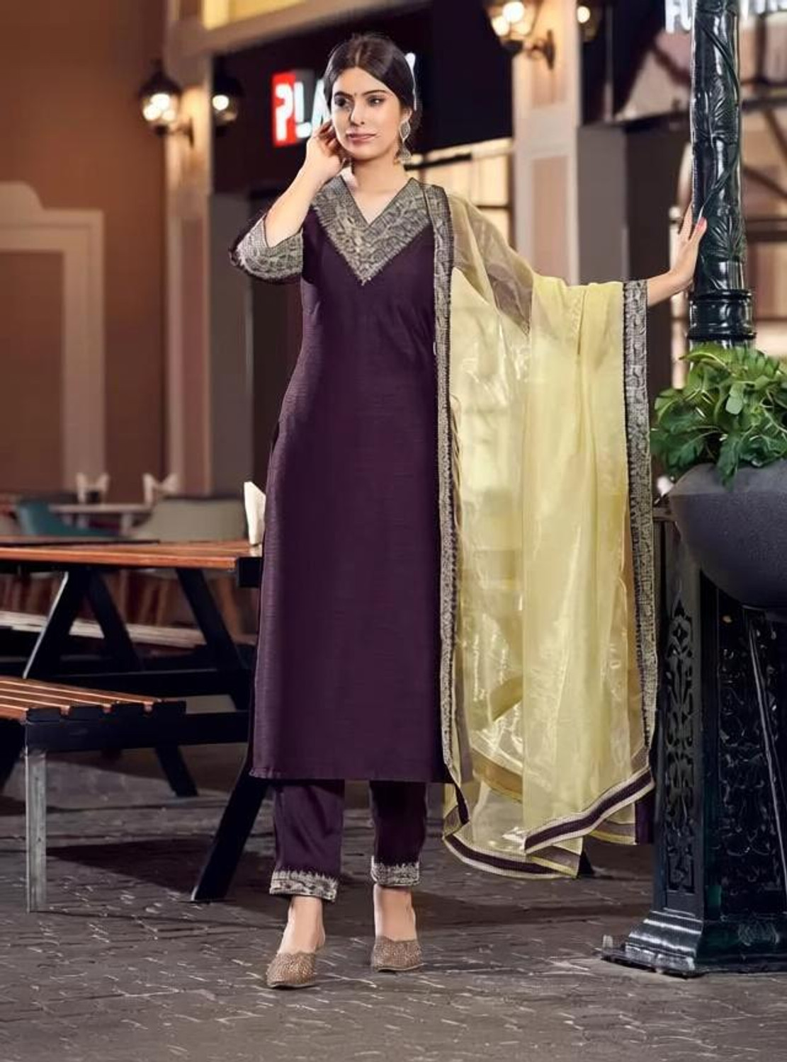 Image of PILUDI HOUSE Embroidered Kurta, Salwar & Dupatta Set