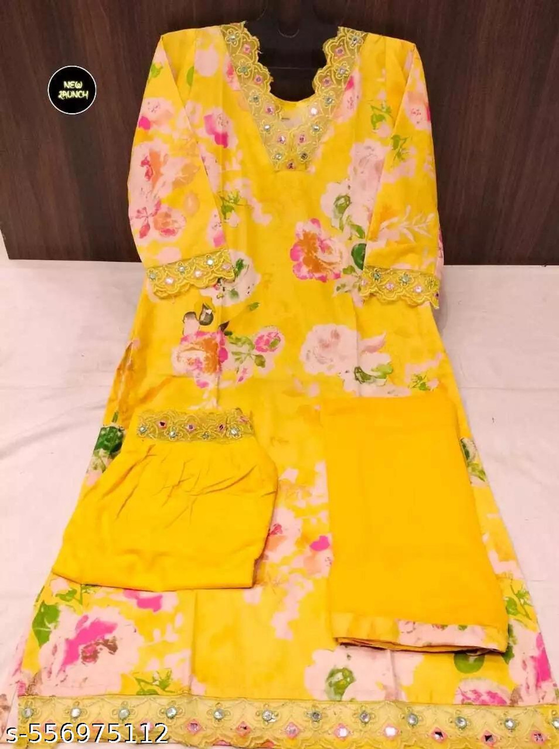 Image of Shree Kandhal Fashion Women Cotton Rayon Kurti Pant Attached Dupatta Set