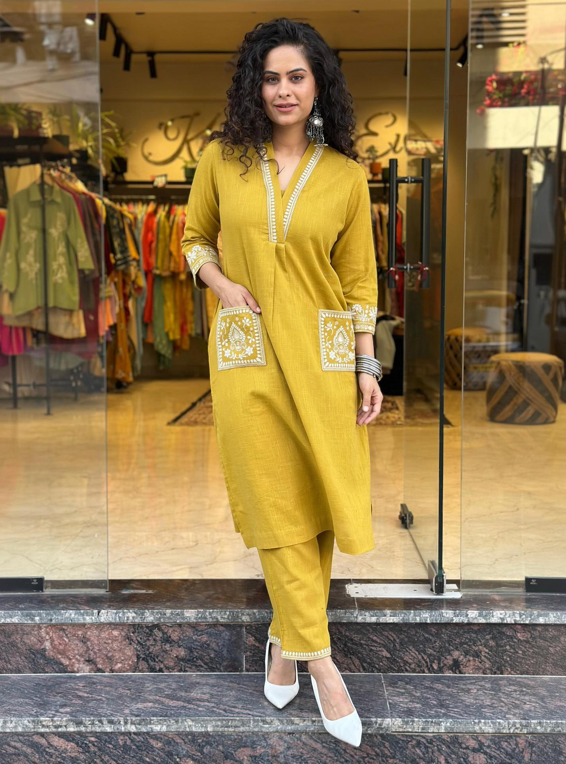 Image of KILFIT Women Cotton Blend Kurta Palazzo Set