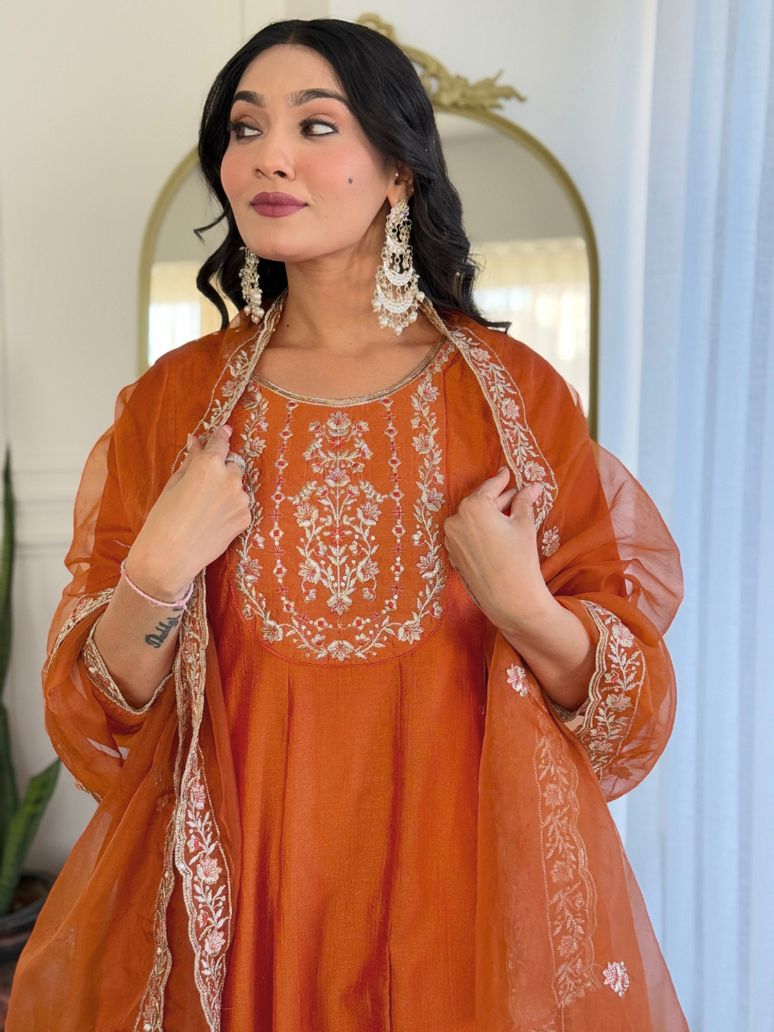 Image of Tasrika Women Chanderi Kurta Pant Dupatta Set